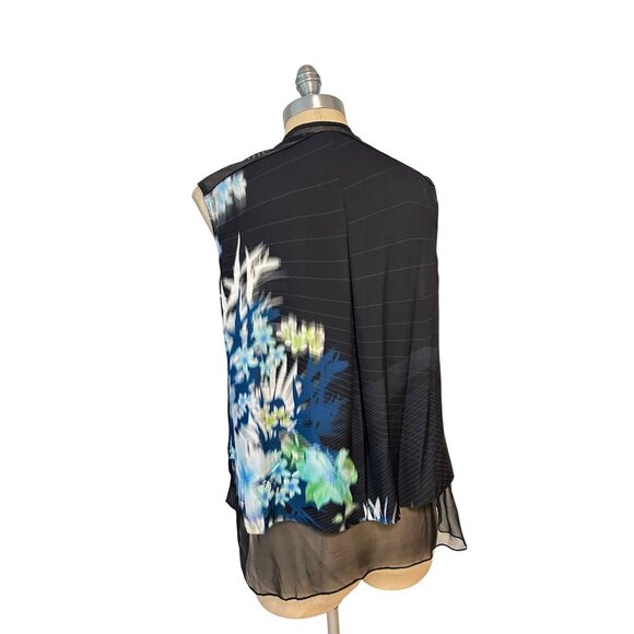 Elie Tahari Womens Eve Blouse NWT Large Black Floral Sheer Layered Sleeveless - Picture 3 of 5